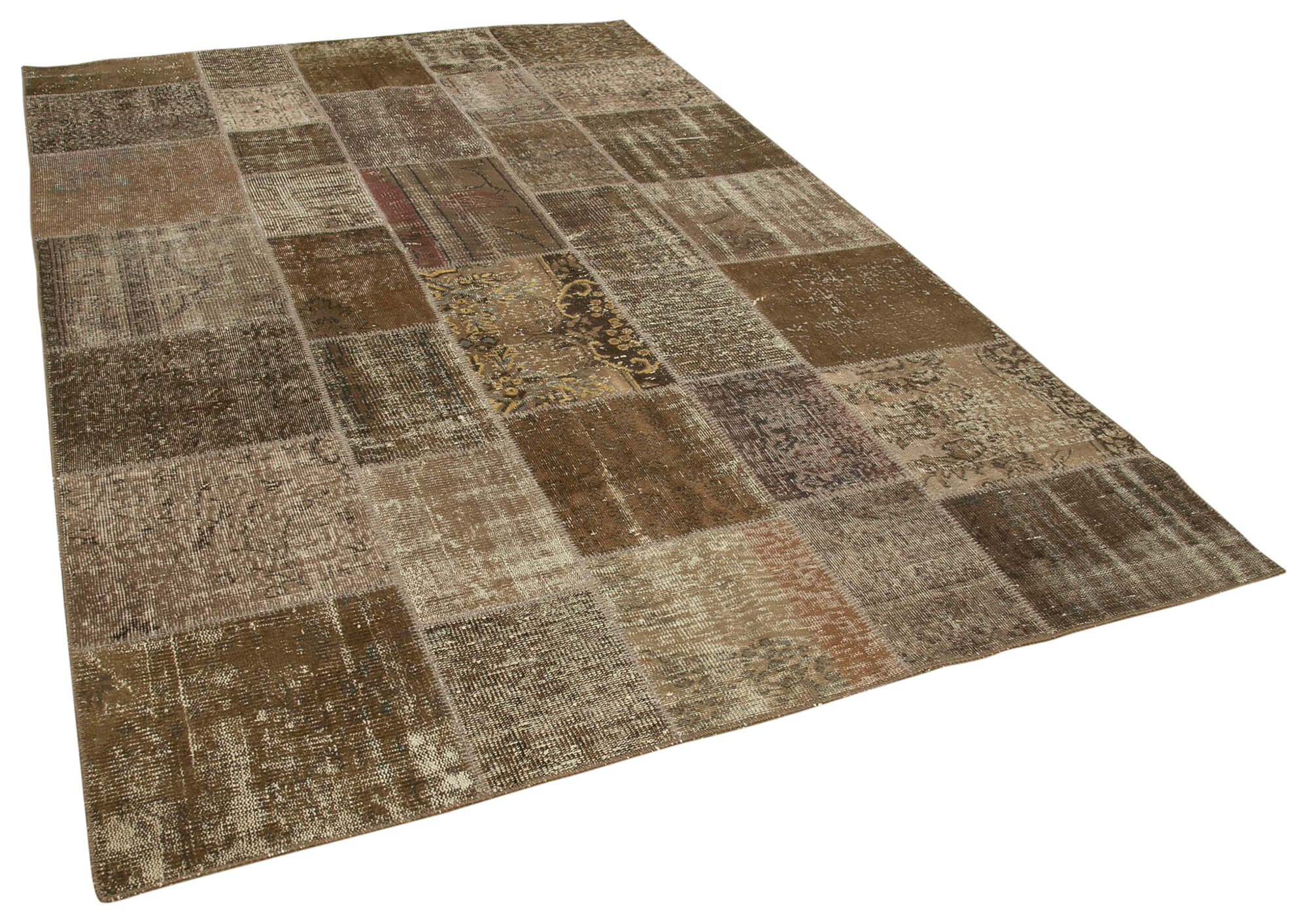 Handwoven Anatolian Contemporary 197 cm x 296 cm Brown Patchwork Carpet