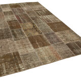 Handwoven Anatolian Contemporary 197 cm x 296 cm Brown Patchwork Carpet