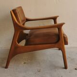 Scandinavian armchair in leather and walnut by Ferdinand 1960
