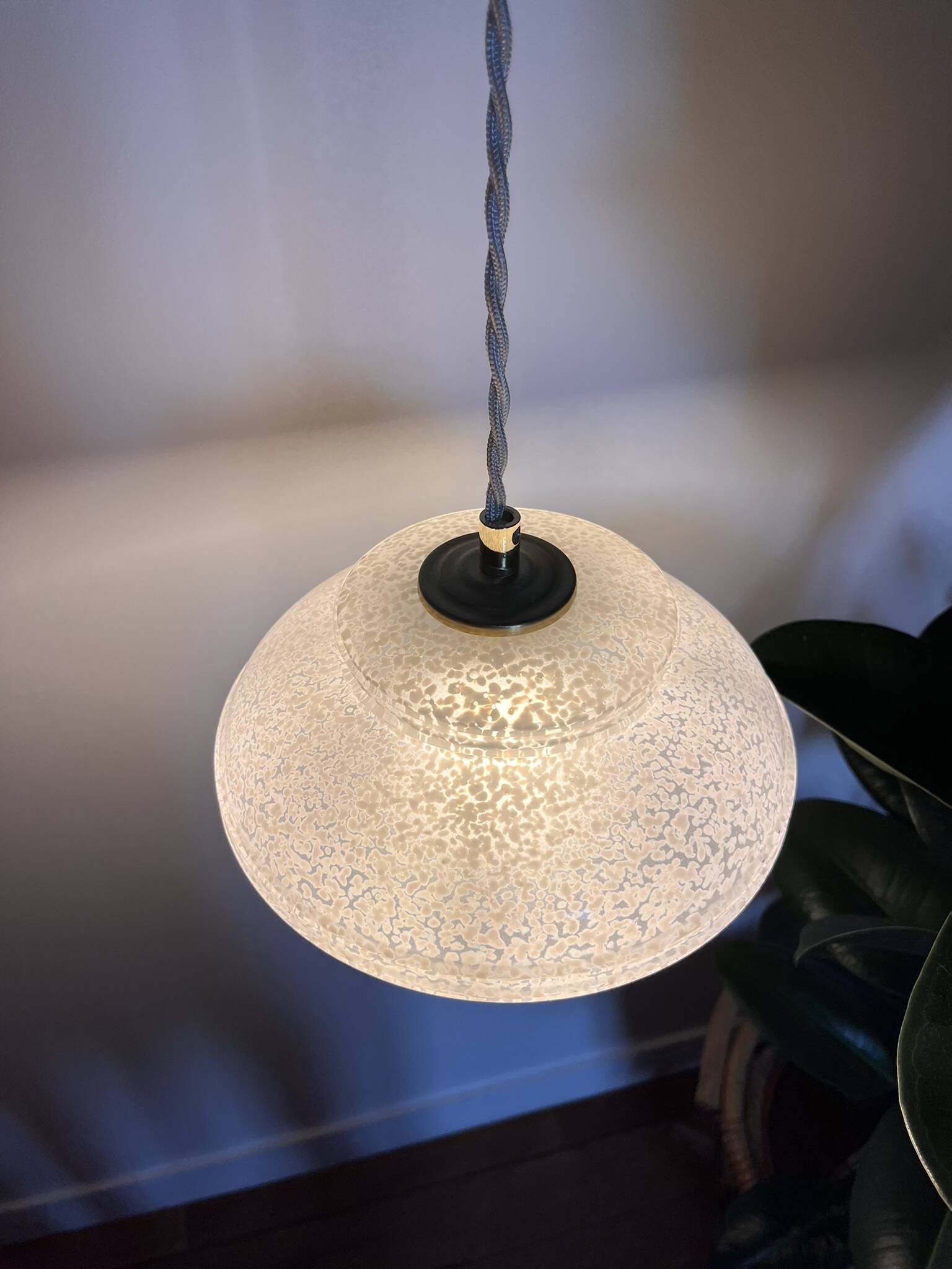 White Clichy glass pendant light with dome - 1930s - 6 copies available