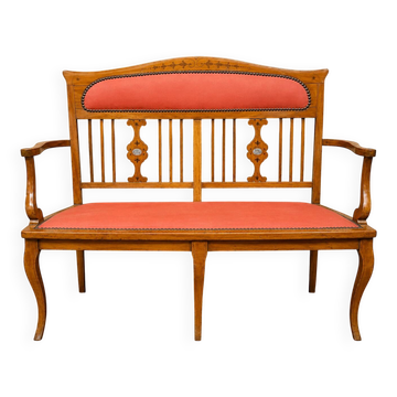 Art Nouveau bench in fruitwood with marquetry