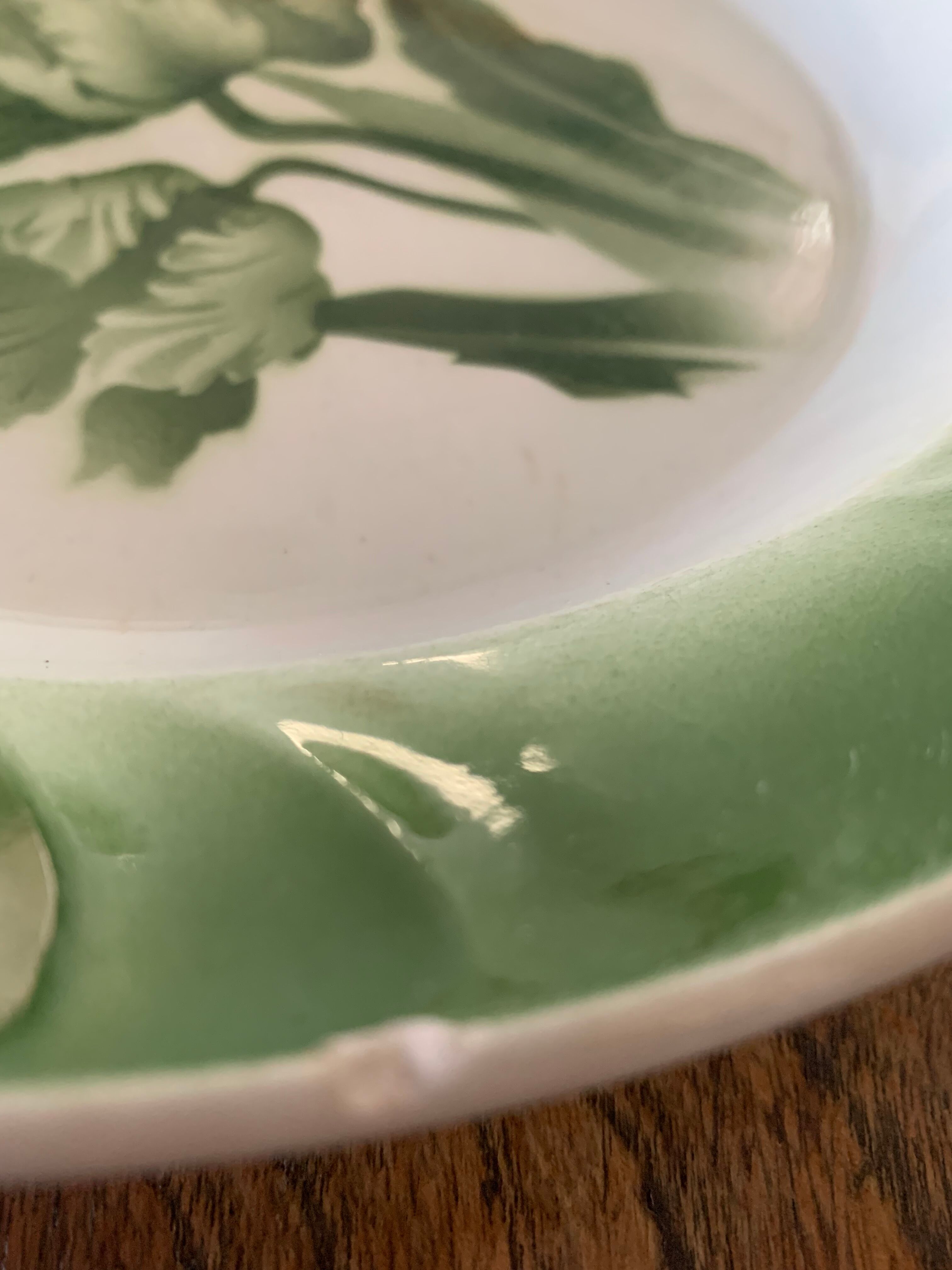 Hollow dish pattern green tulips longwy france old