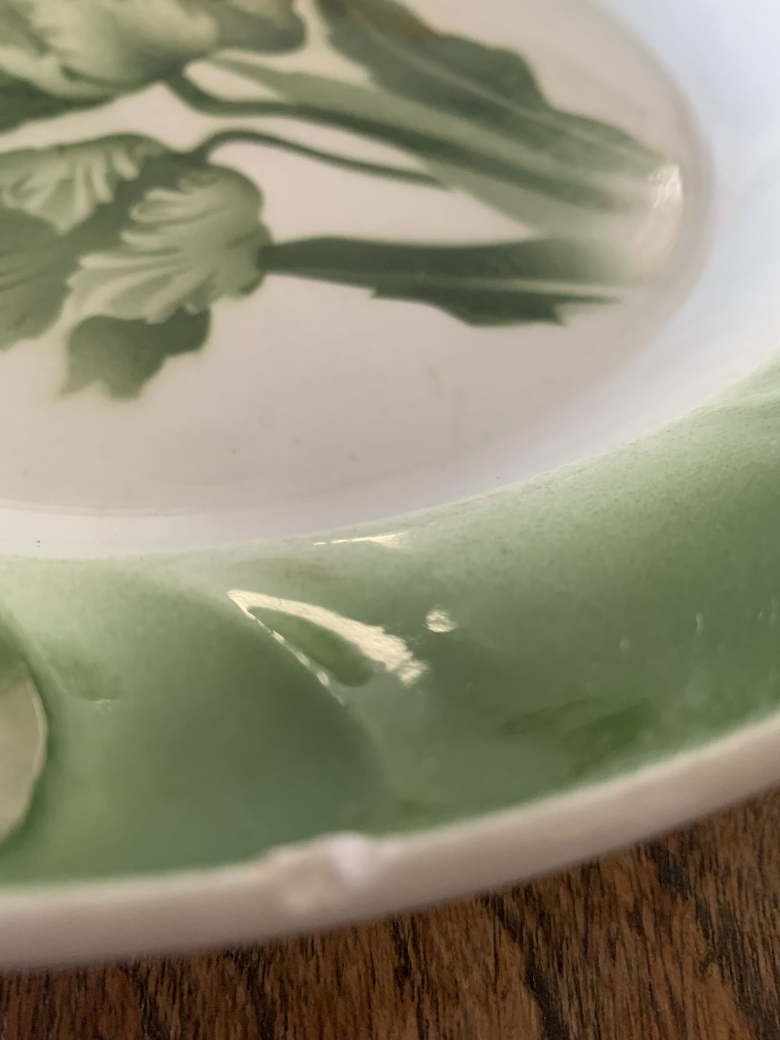 Hollow dish pattern green tulips longwy france old