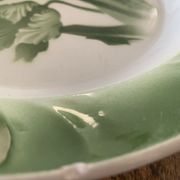 Hollow dish pattern green tulips longwy france old