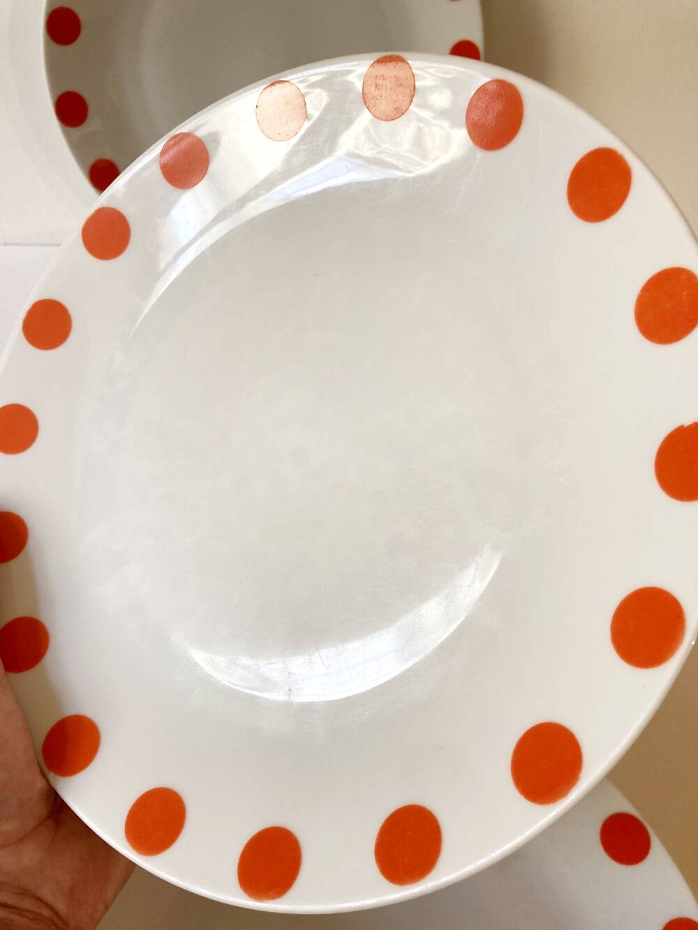 8 Schirnding Bavaria porcelain plates with orange dots, 1970s