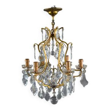 Lustre cristal et laiton doré, style Louis XV, XIXe Siècle