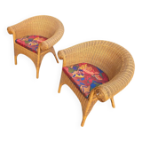 2 x rattan  arm chairs 1980s with original upholstery