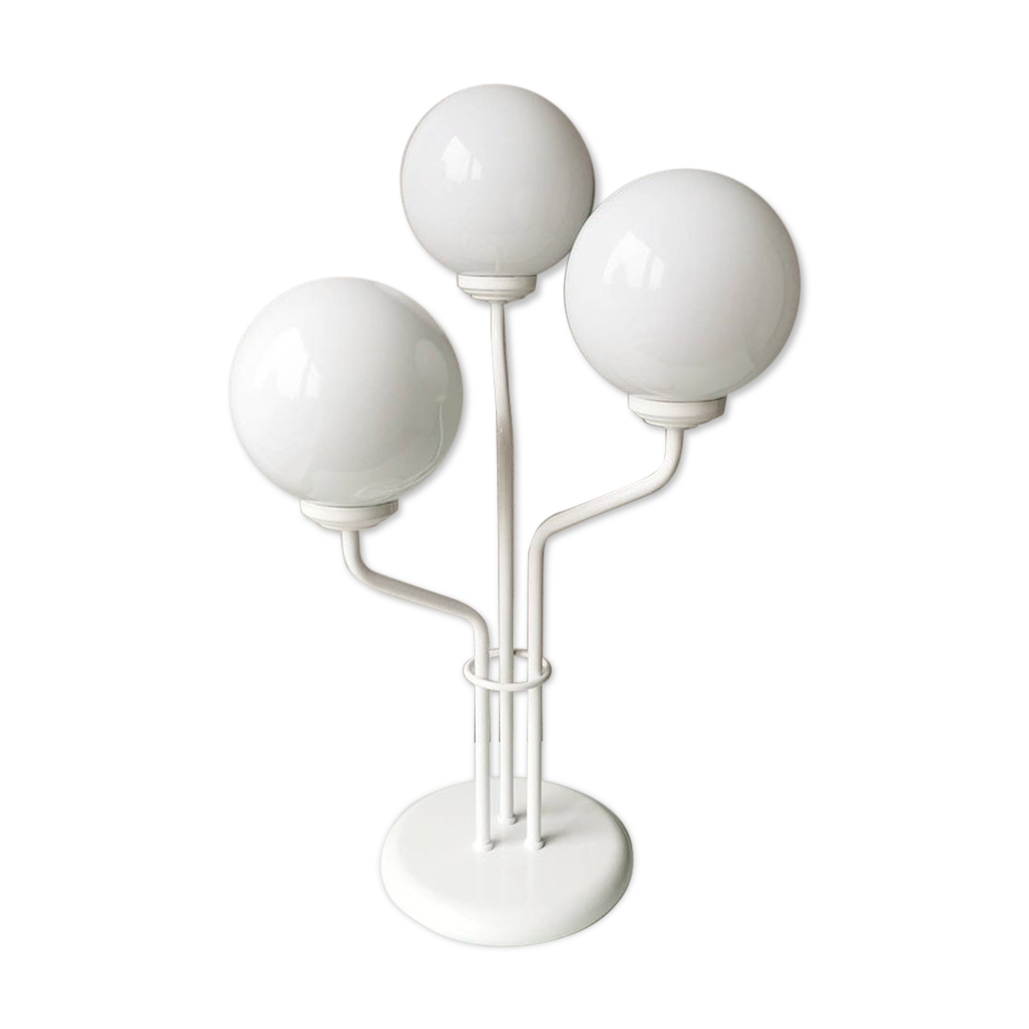 Vintage table lamp in white metal with 3 balls, 80s