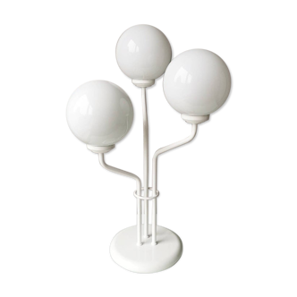 Lampe de table vintage en métal blanc à 3 boules, années 80