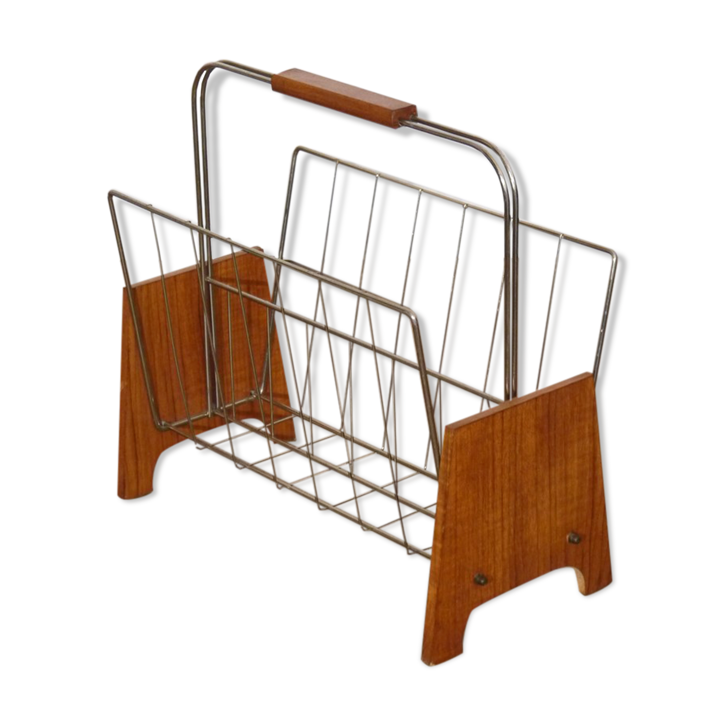 Scandinavian vintage magazine door in teak and metal 1960