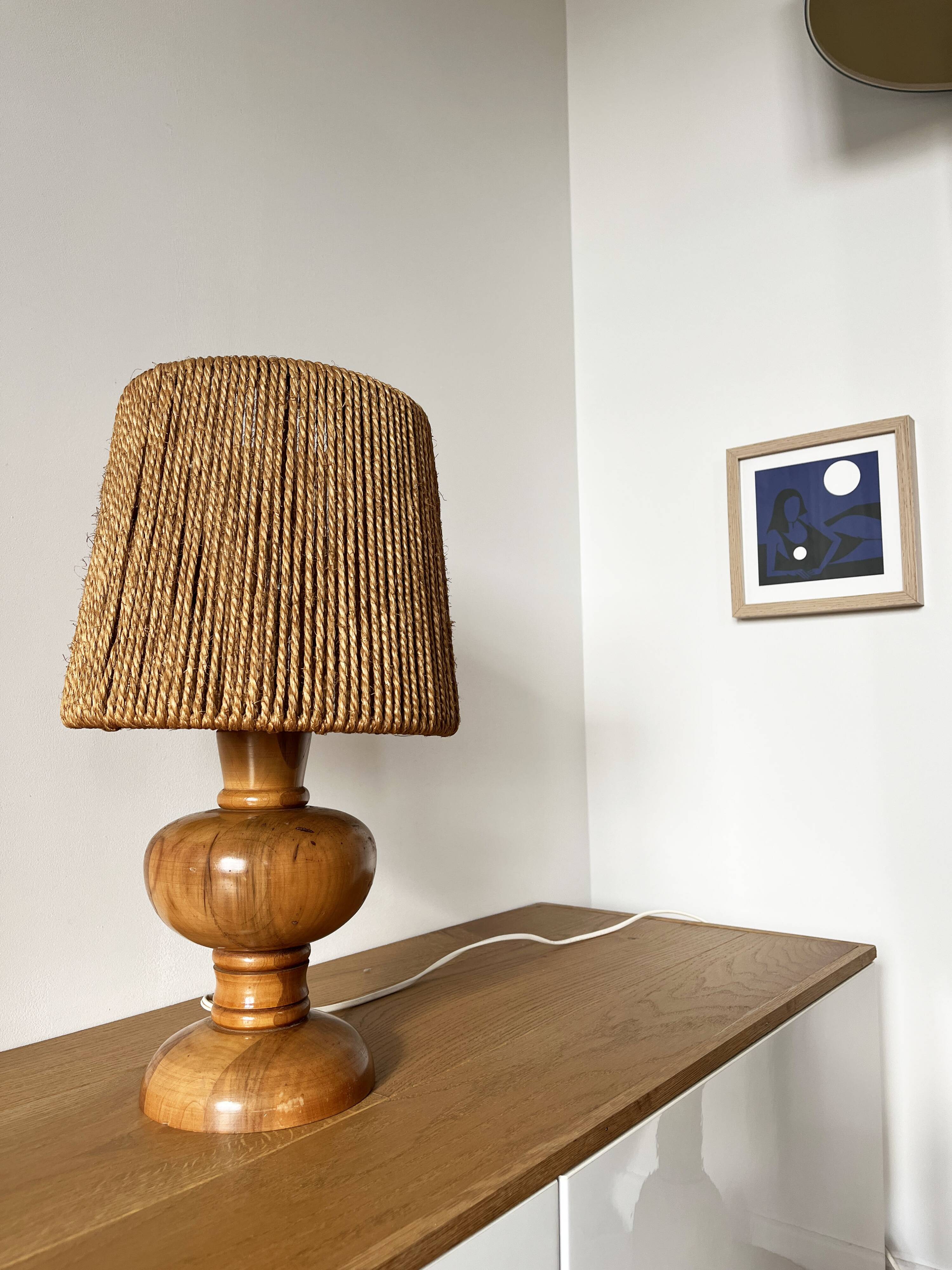 Vintage 1960 turned wood elm lamp