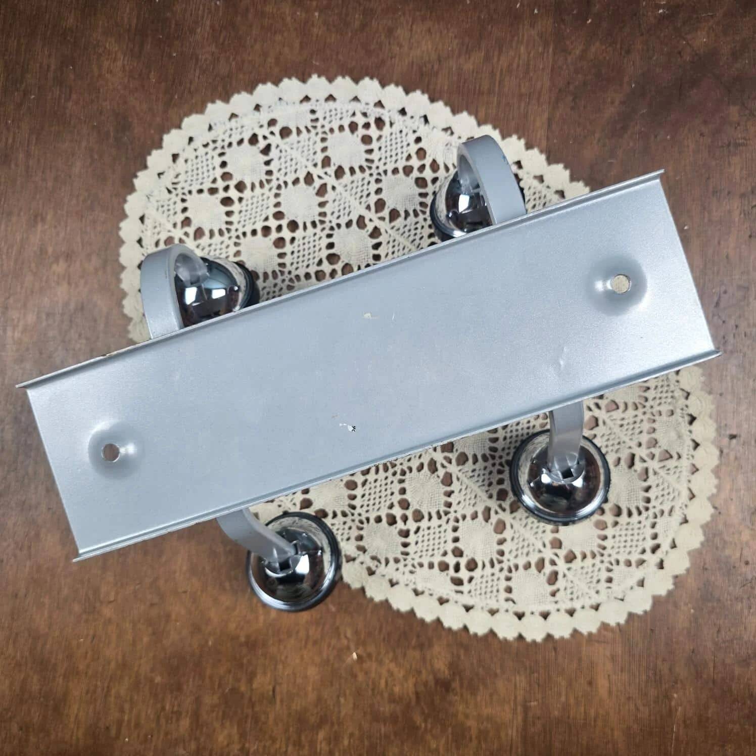 Grey Space Age wall coat rack with 4 chrome ball hooks vintage