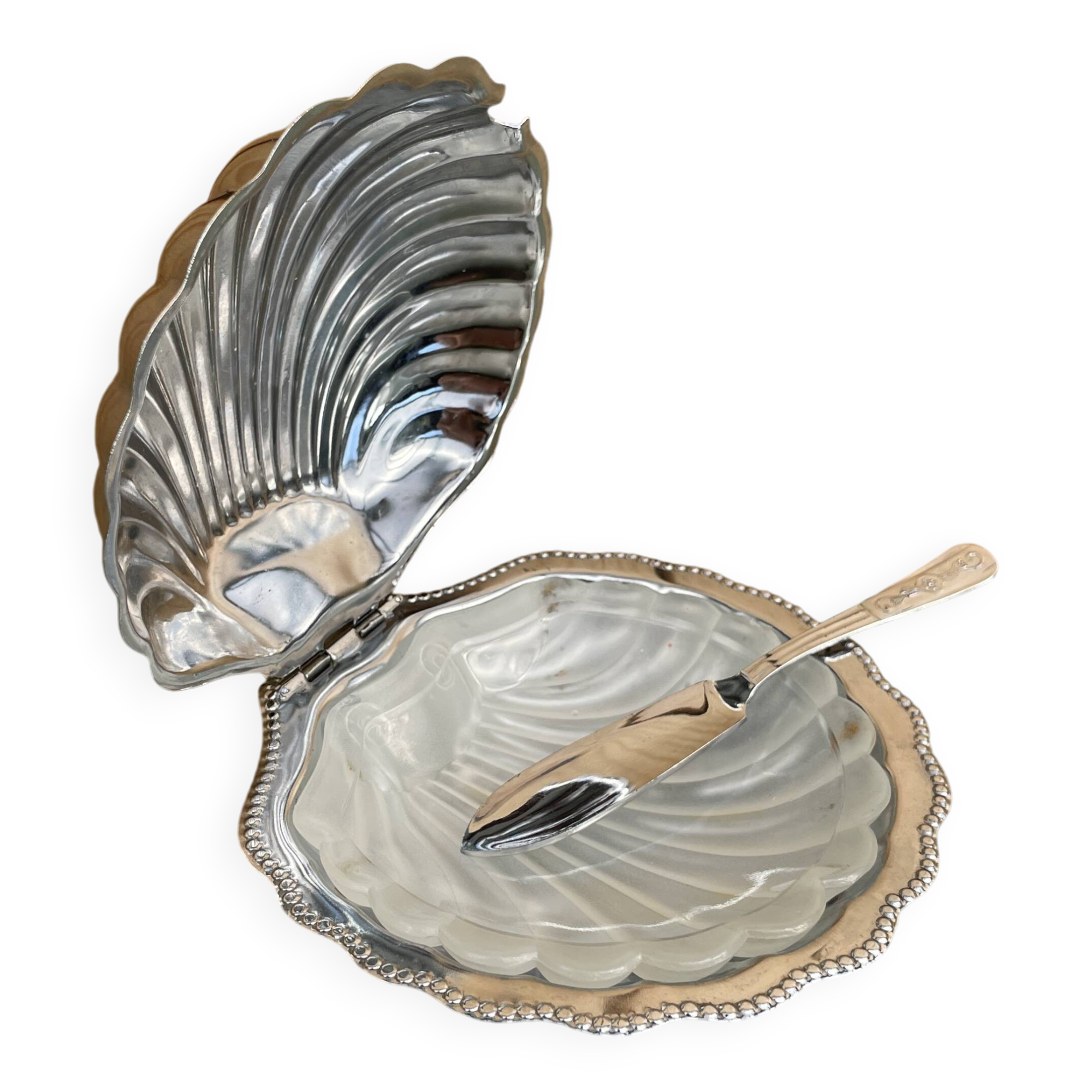 Beurrier vintage coquillage en métal argenté – élégant et original