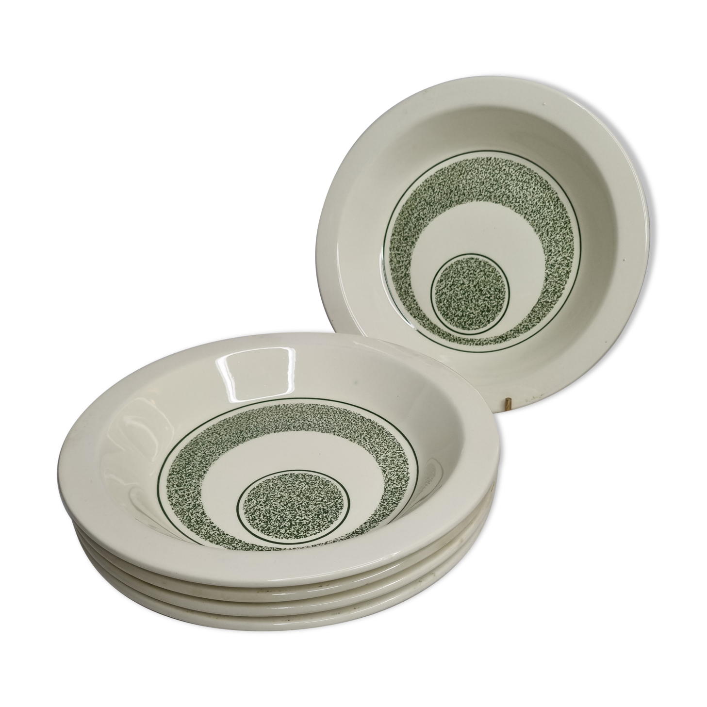 Set of five hollow plates, OpArt, 70s of the faience factory of Gien