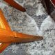 Set of 5 wooden chairs and red skaï