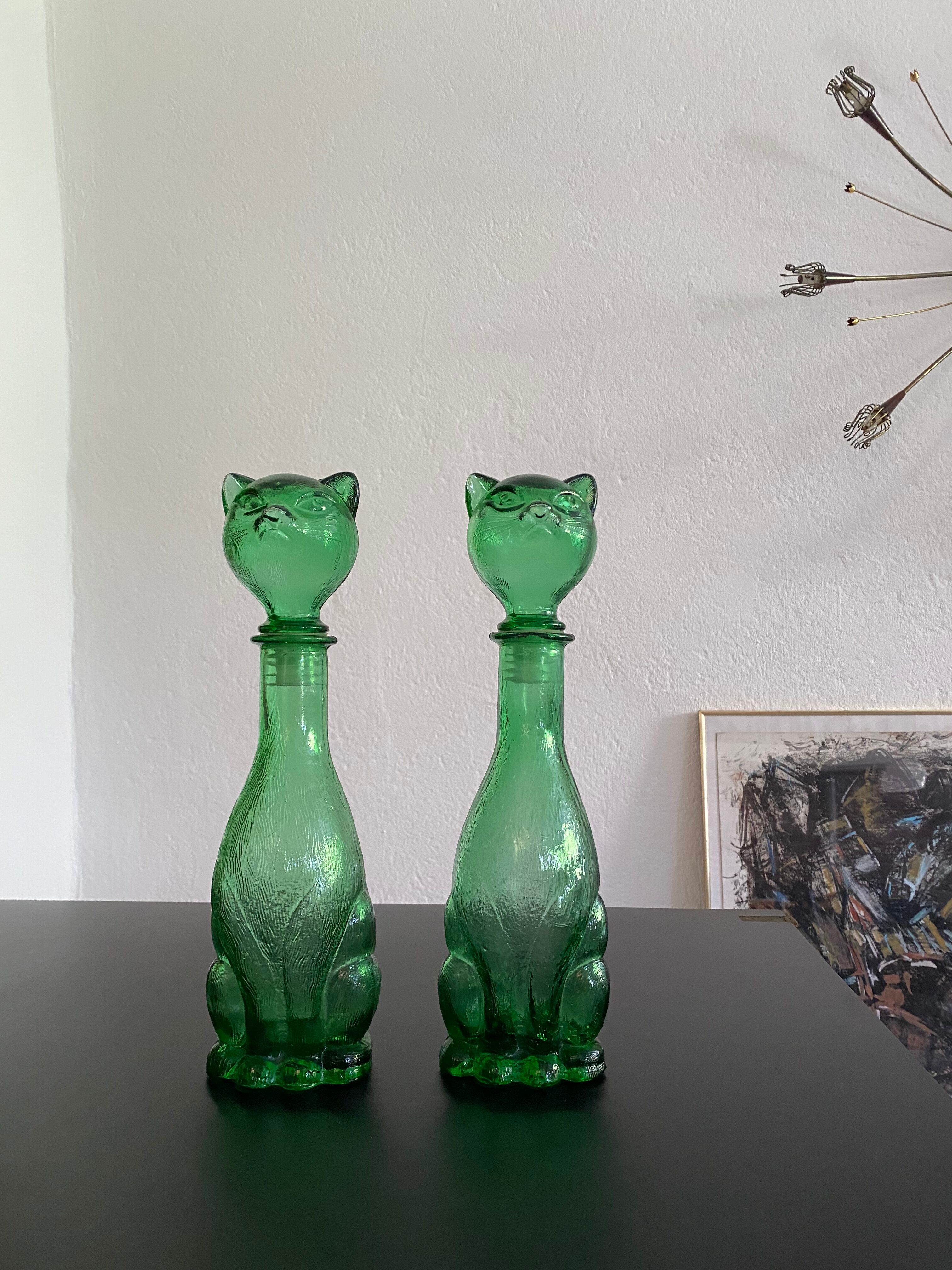 Pair of zoomorphic bottles vintage Italian glass