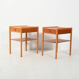 Pair of Scandinavian bedside tables from the 1950s–60s with carved handle
