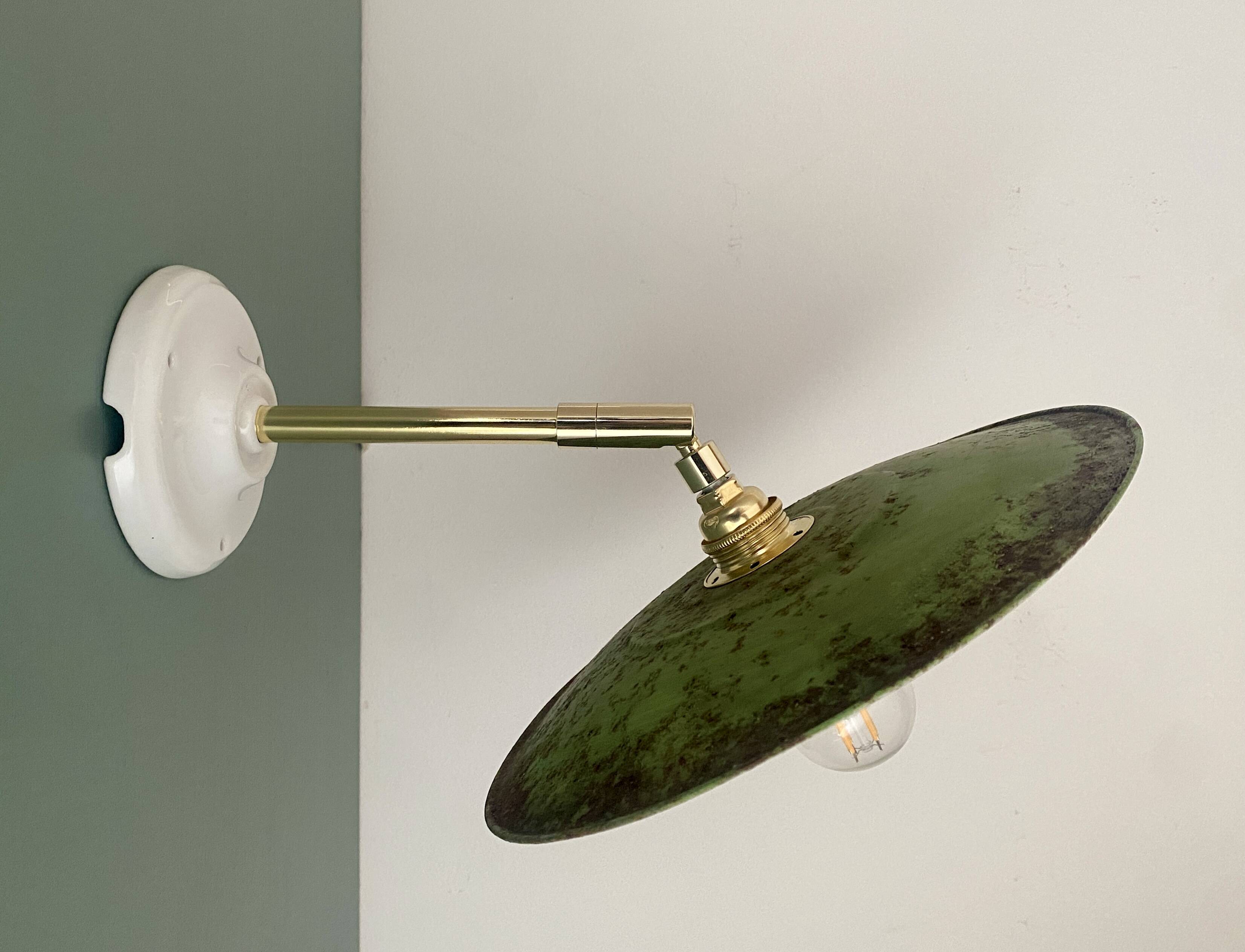 Vintage green enamelled sheet metal wall lamp shade - 2 -