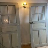 Workshop door in wood and glass