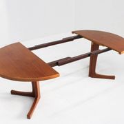 Vintage Danish round extendable dining table teak 1960s