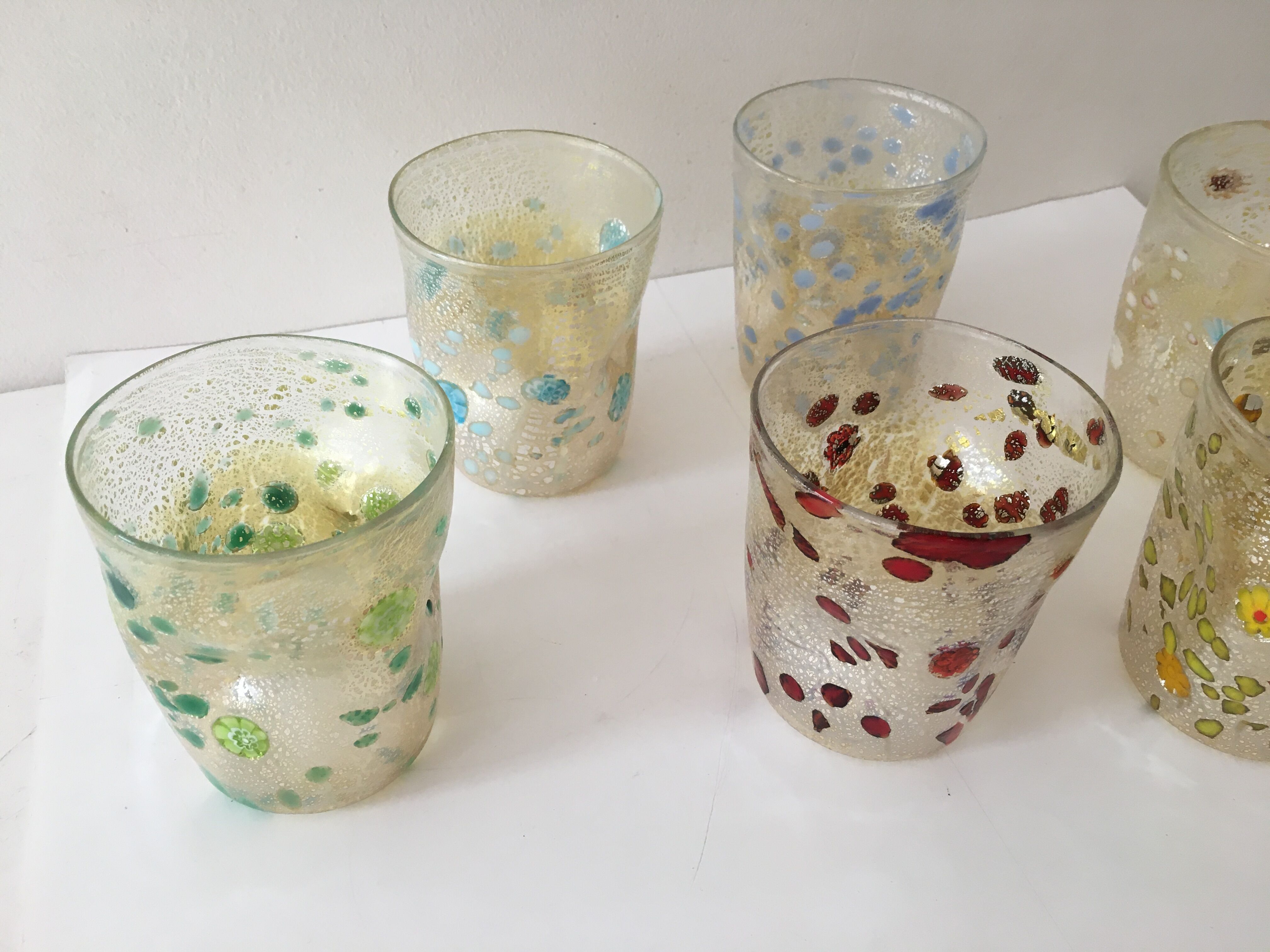 Set of 6 murano glasses acqua "goto" "murrisa" in murano glass unique piece