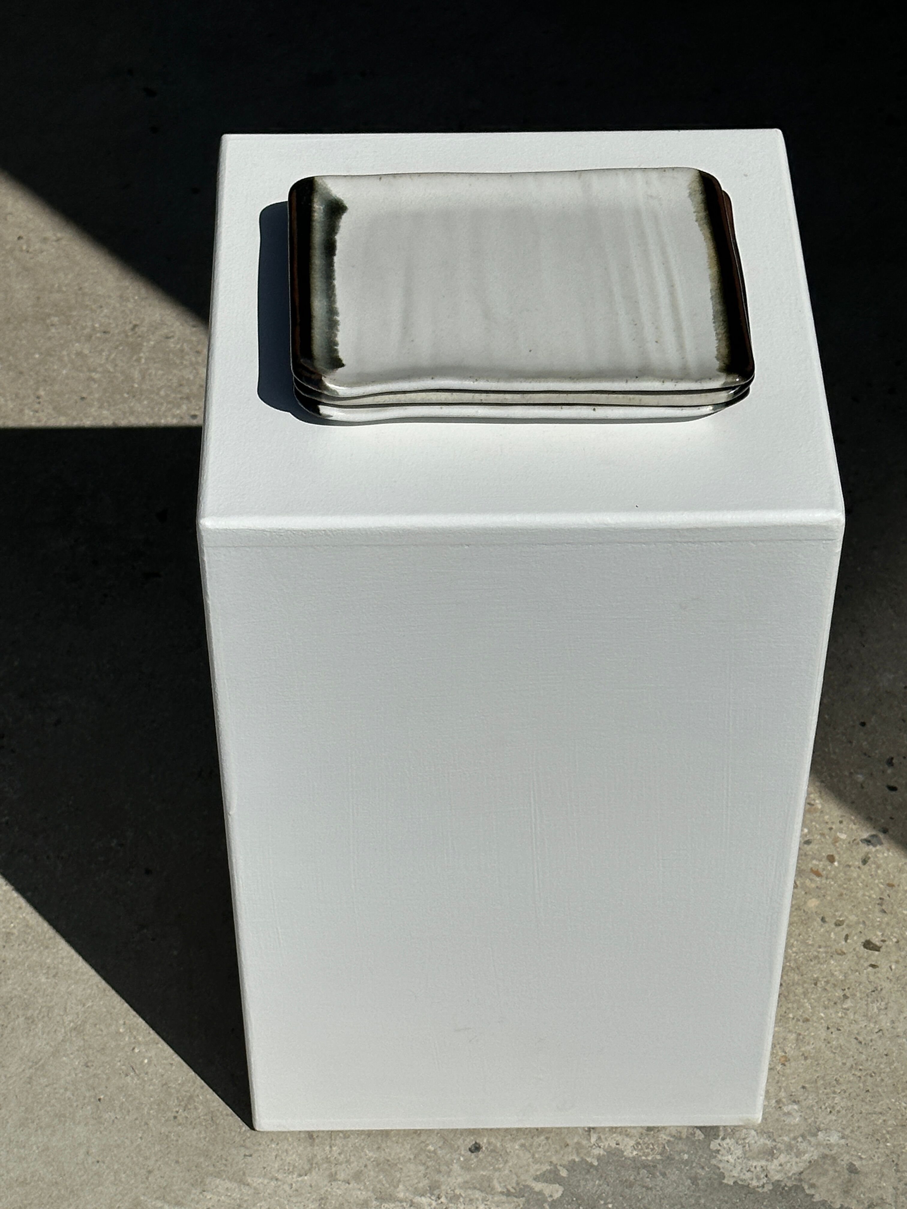 Trio of small rectangular serving dishes white and black Indonesian ceramic 21x16