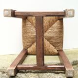 Wooden stool with straw seat, 1970s