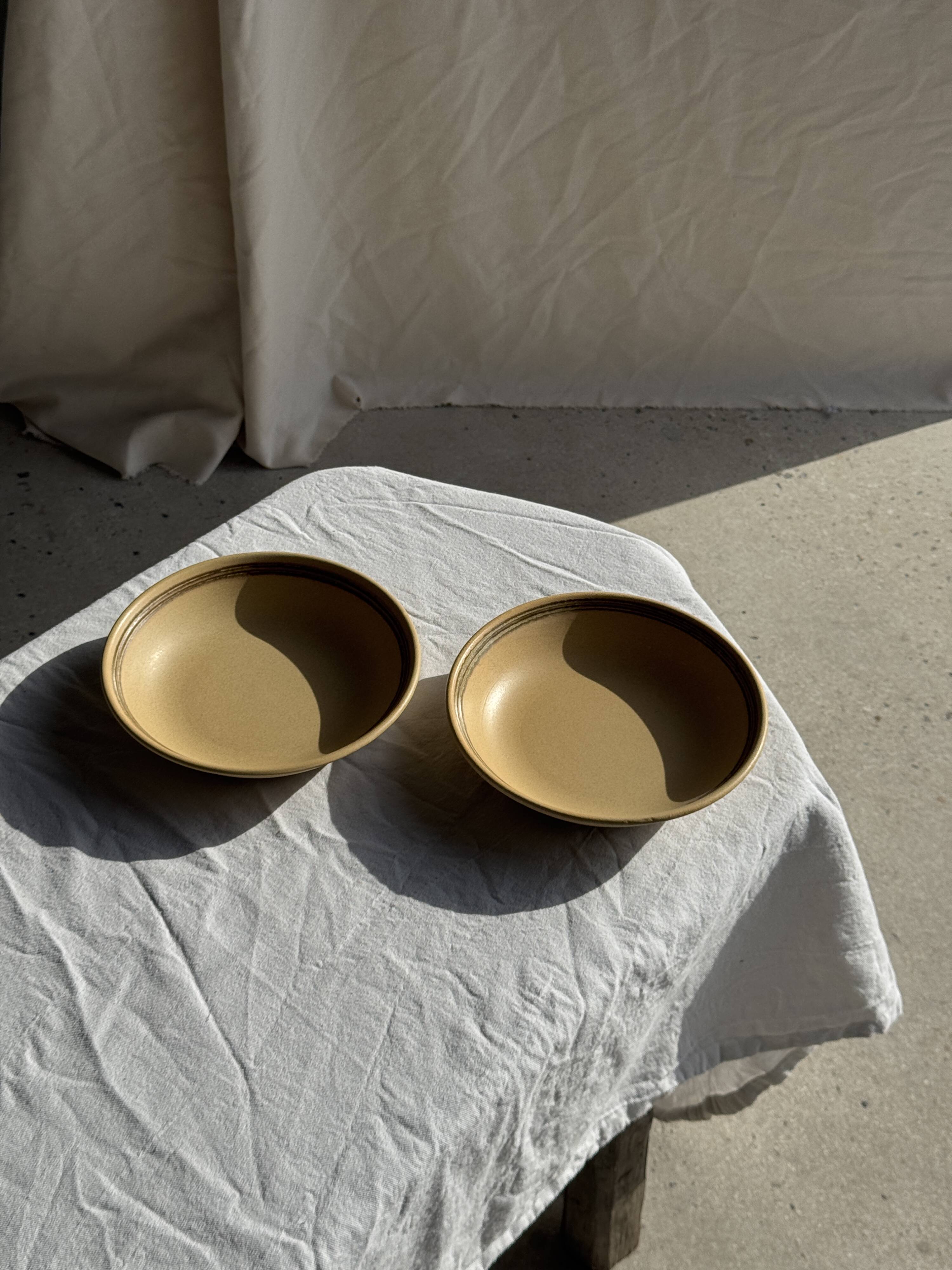 Lot de 2 assiettes creuses en grès liseré brun et marron D21,5