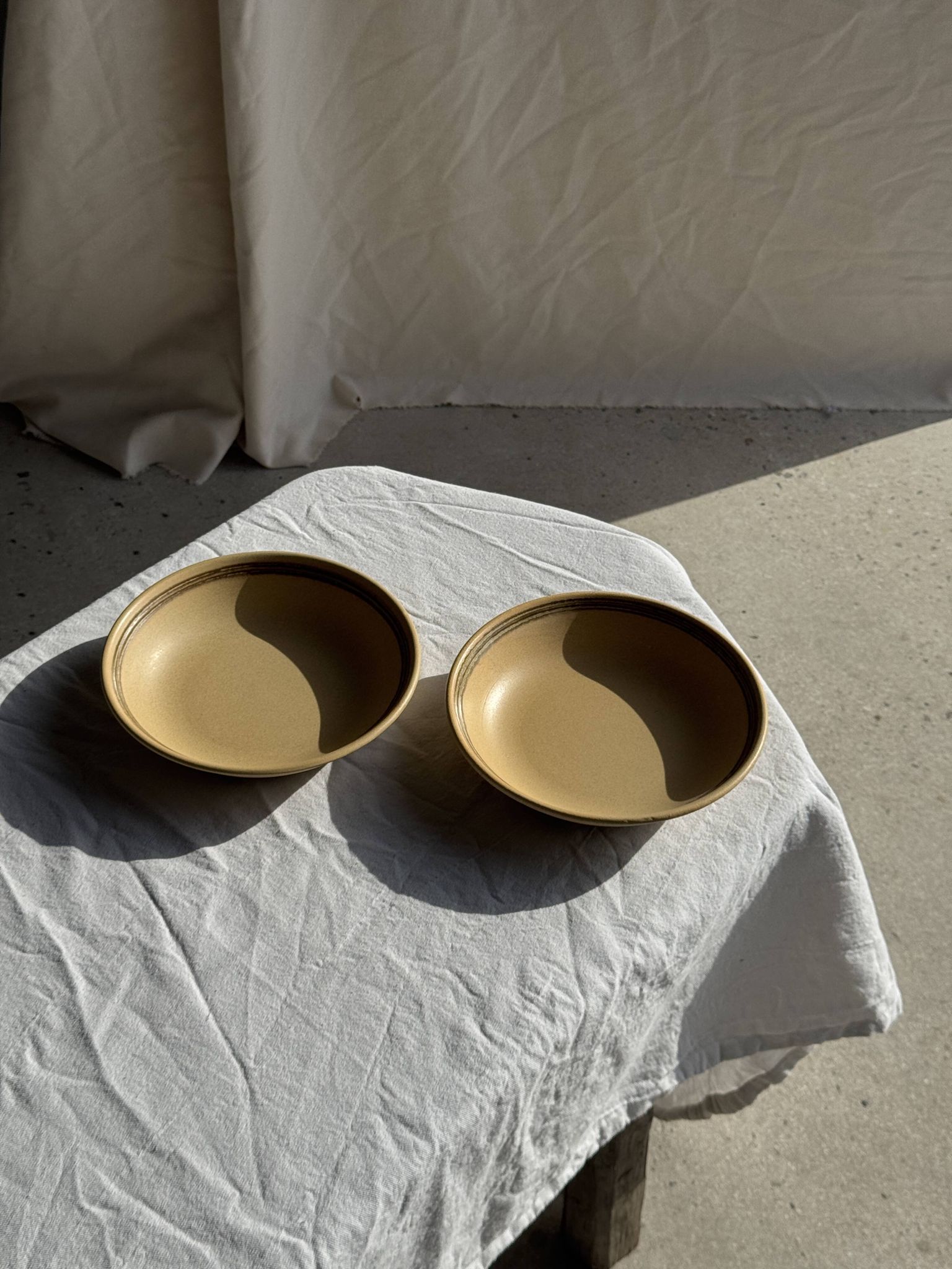 Lot de 2 assiettes creuses en grès liseré brun et marron D21,5