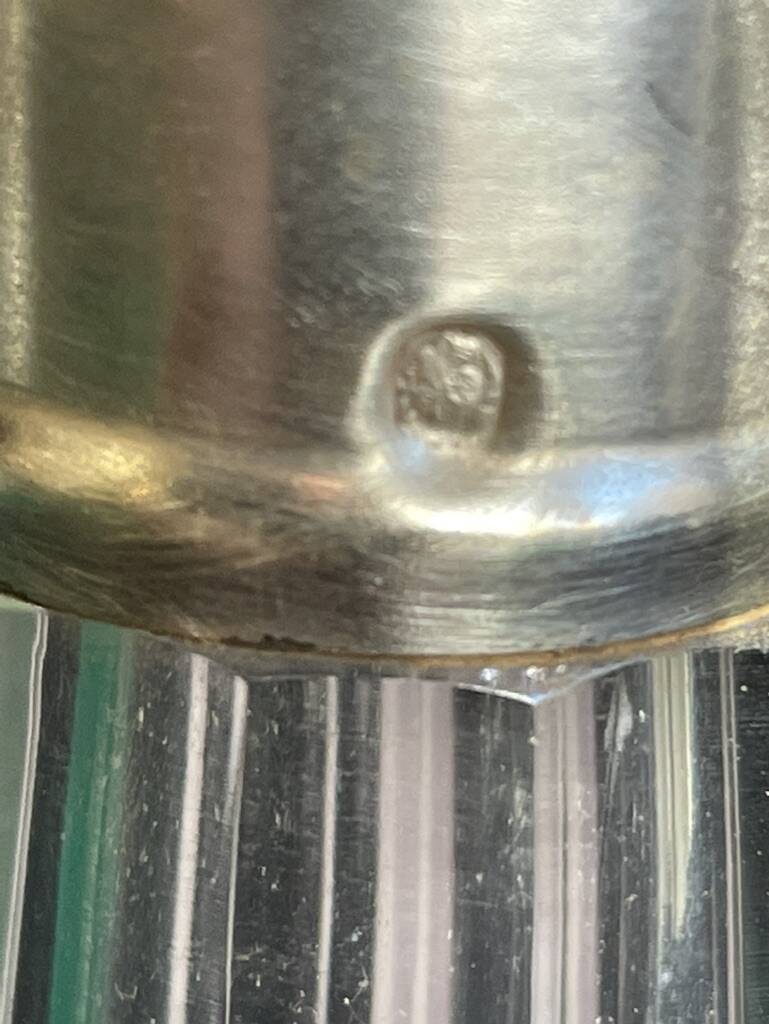 Liqueur carafe cut crystal and hallmarked silver Head of Minerva