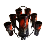 Service to orangeade of Vallauris ceramic lava aspect of black, red and white color.