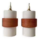 Paire de suspension opaline tubulaire