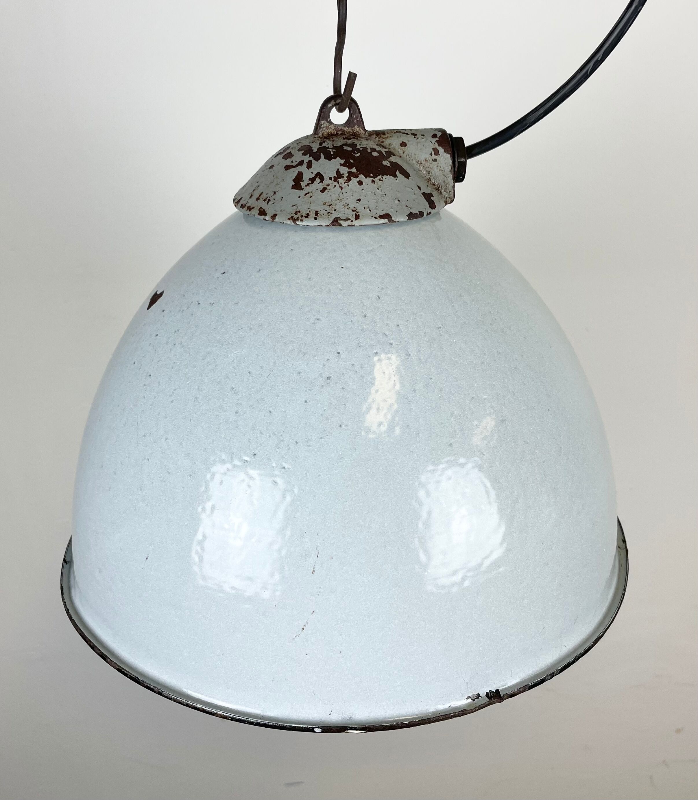 Industrial Grey Enamel Factory Lamp with Cast Iron Top from Zaos, 1960