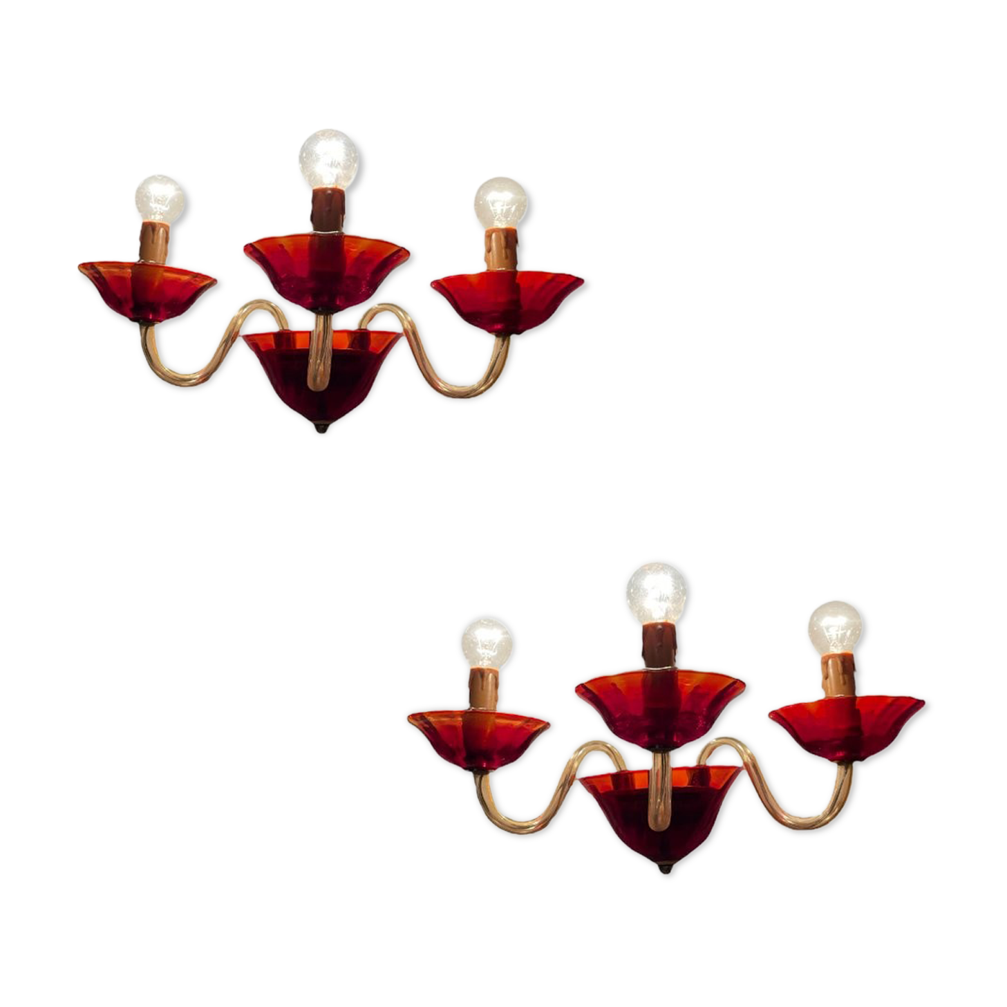 Vintage Italian Ruby Red Murano Glass Sconces from Made Murano Glass, Set of 2