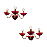 Vintage Italian Ruby Red Murano Glass Sconces from Made Murano Glass, Set of 2