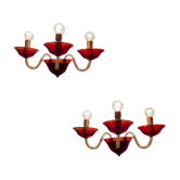 Appliques en verre de Murano rouge rubis italien vintage en verre de Murano fabriqué, ensemble de 2