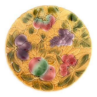 Round earthenware dish fruit decoration in slurry Sarreguemines