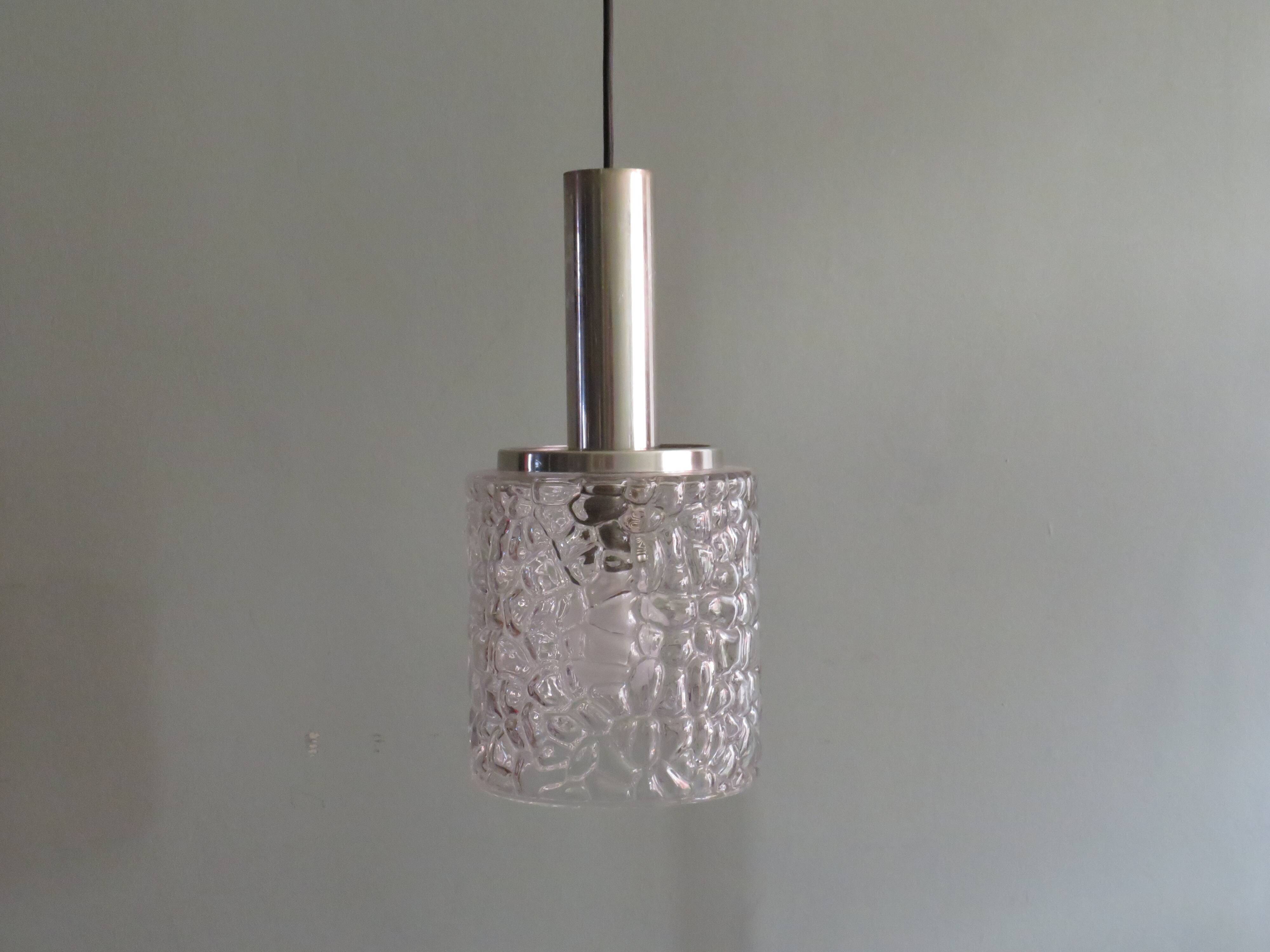 Vintage pendant lamp, glass and chrome, Belgium 1960