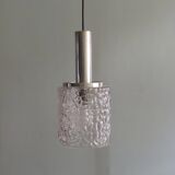 Vintage pendant lamp, glass and chrome, Belgium 1960