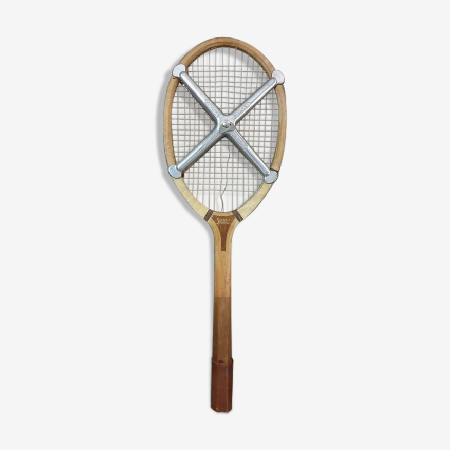Raquette de tennis en bois vintage Lahutte Housse tendeur