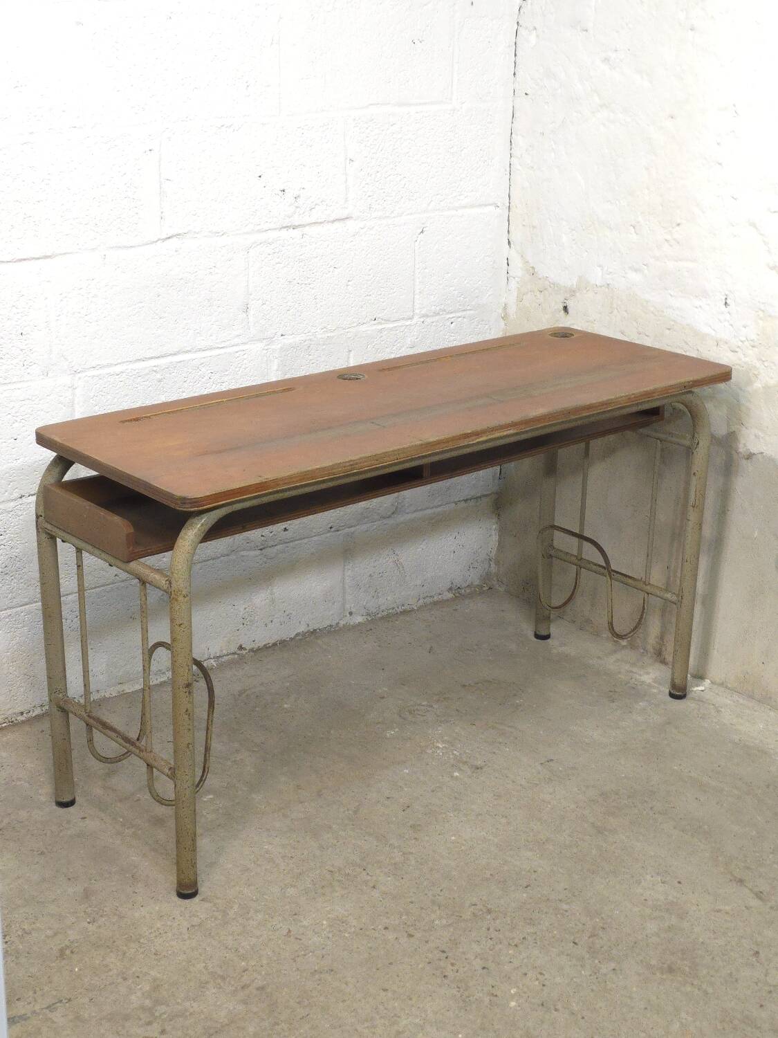 1960s double school desk in oak