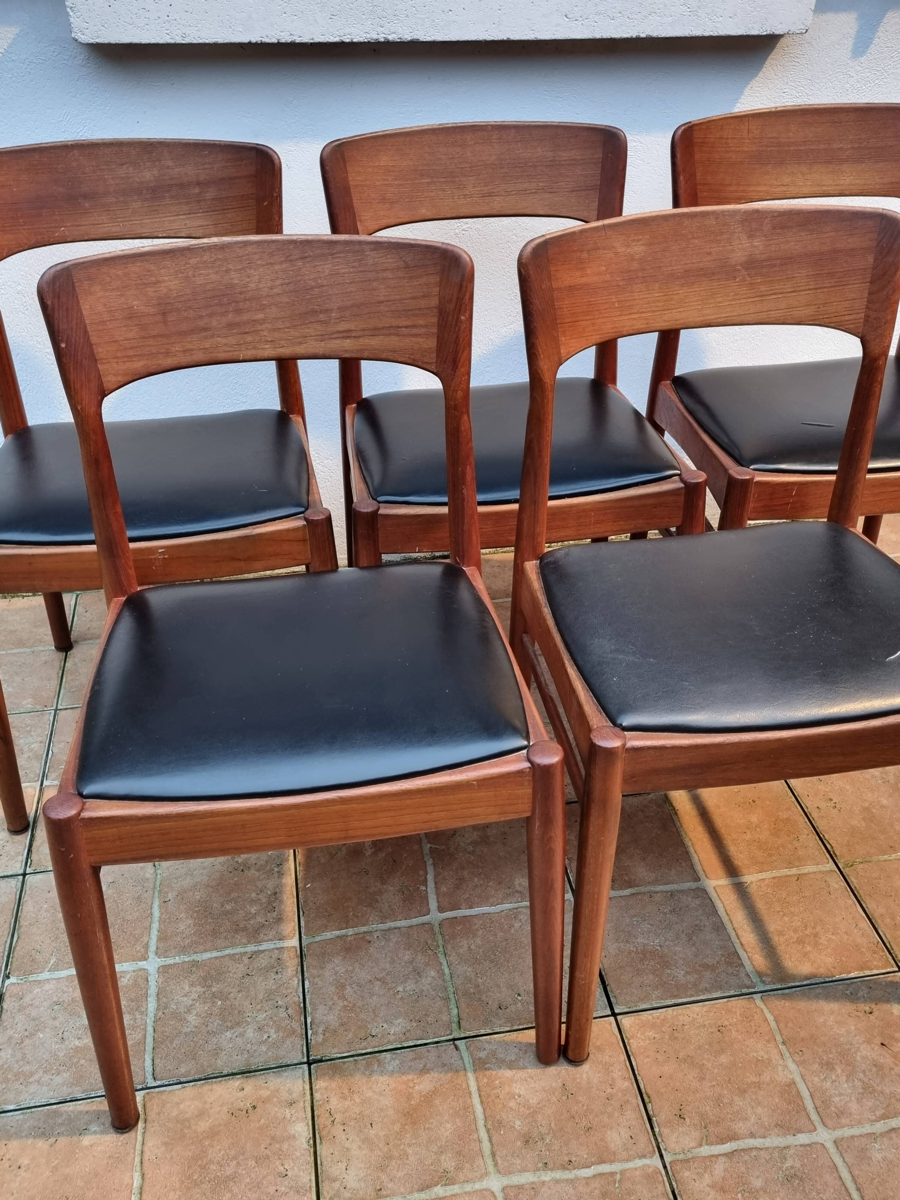 5 vintage Henning Kjaernulf chairs, model 26, teak, Denmark, 1960s