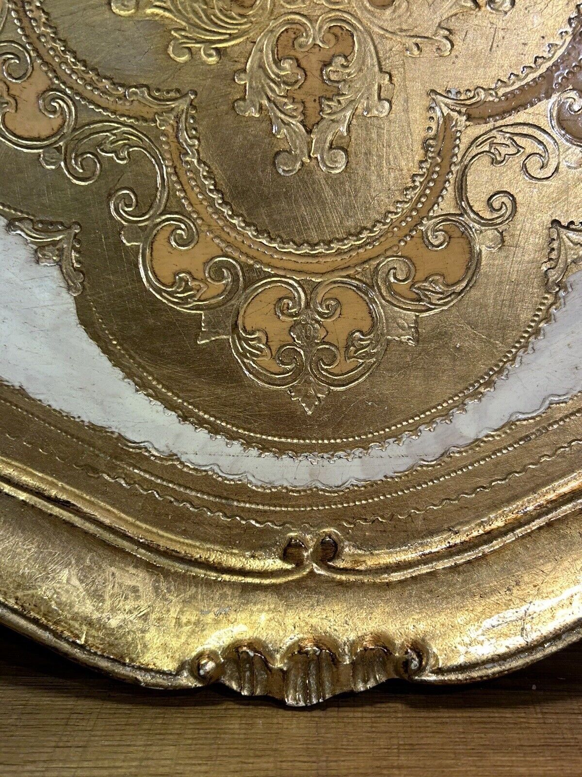 Old florentine tray painted wood, gilded, vintage 60,70