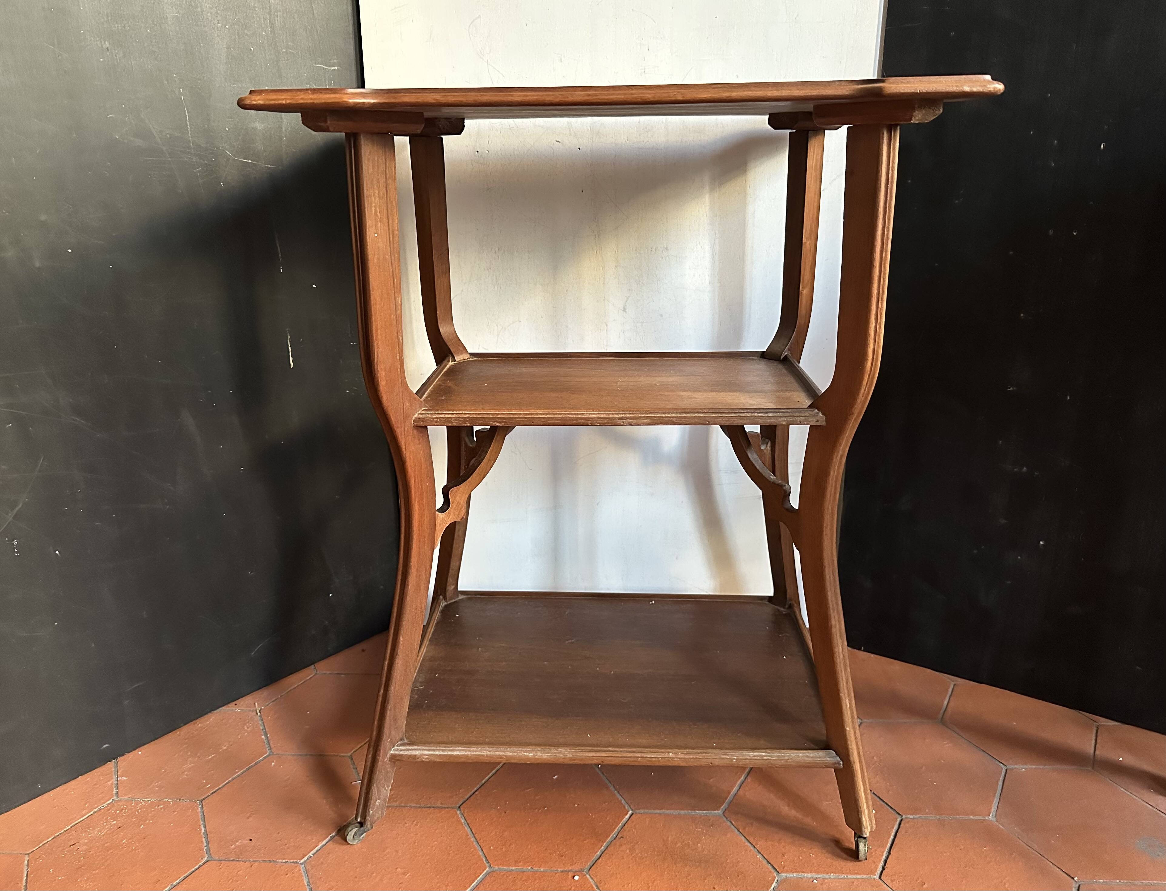 Walnut wheeled dessert trolley, circa 1900