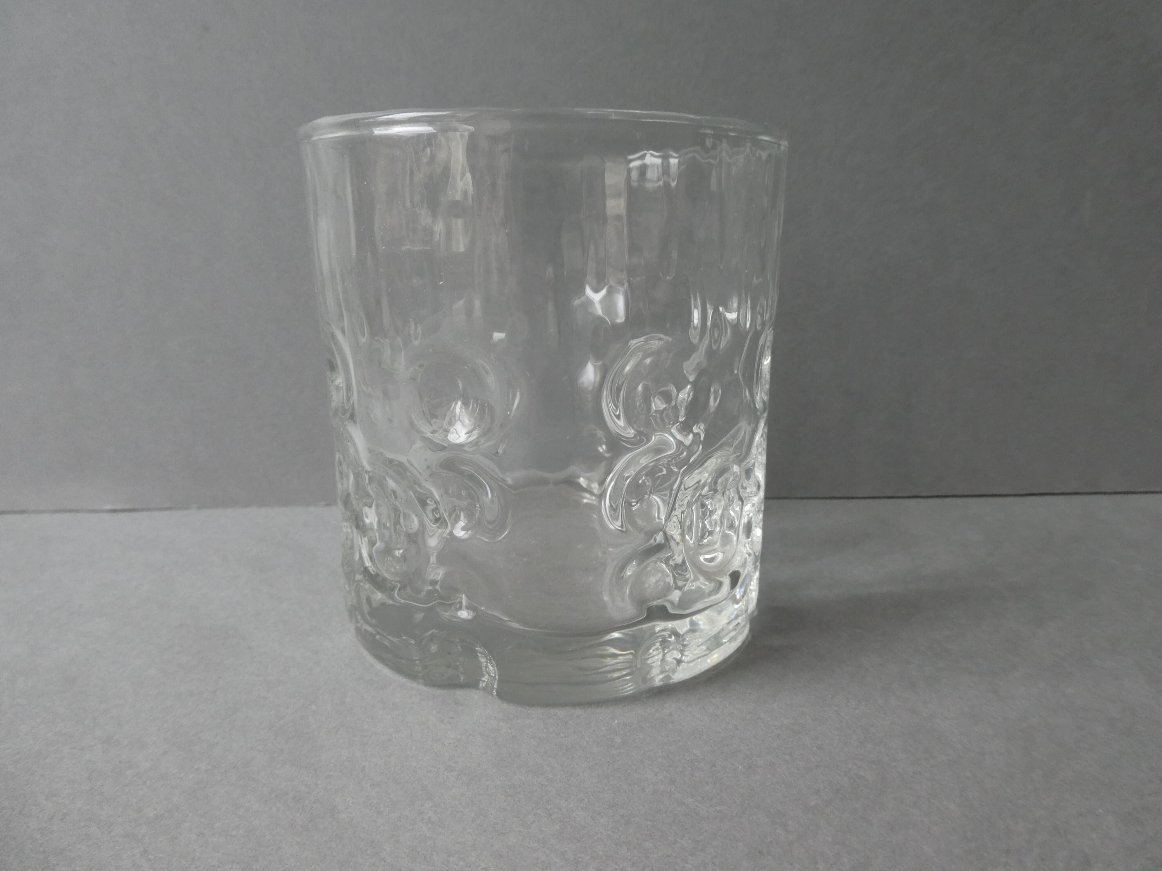 Set of 6 whiskey glasses, bubbled décor, BP, 70s