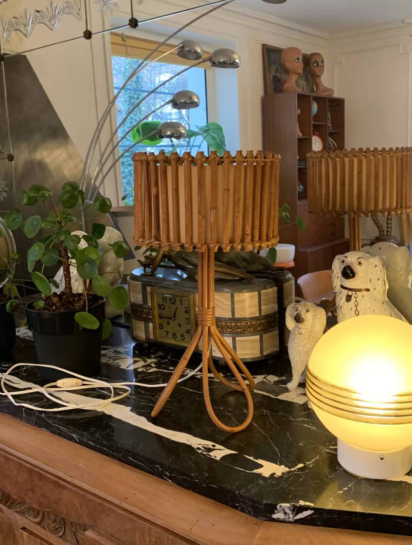1950s tripod rattan lamp H47