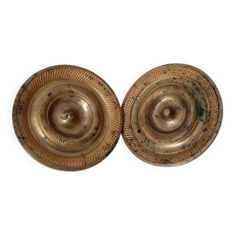 Pair of antique Empire furniture knobs from the 19th century in gilded bronze.
