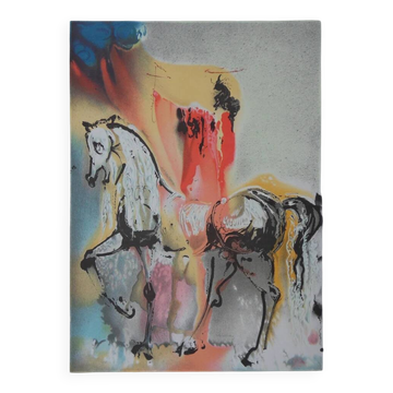 Salvador Dali : Les chevaux, le chevalier chrétien, lithographie signée