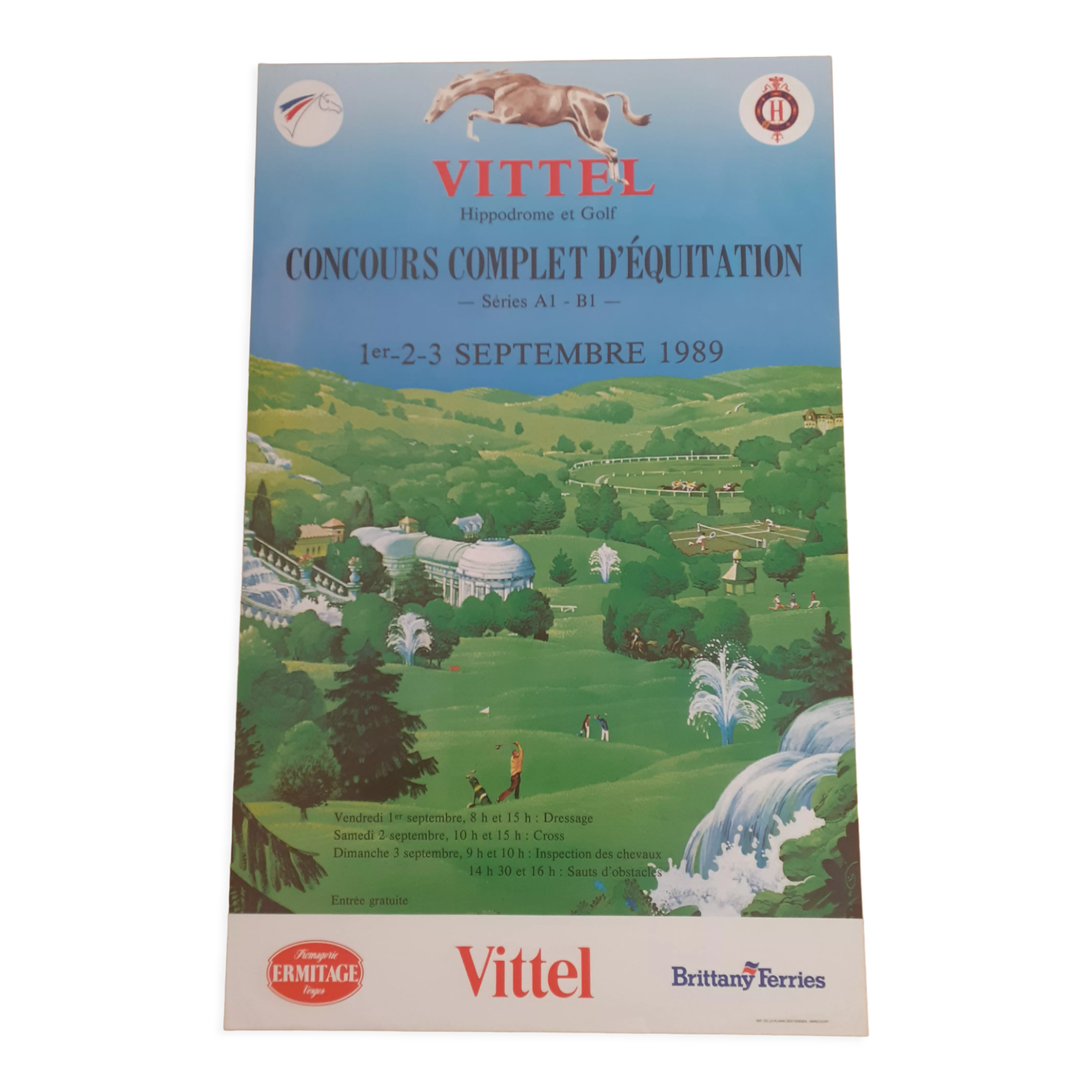 Affiche Vittel équitation golf 1989