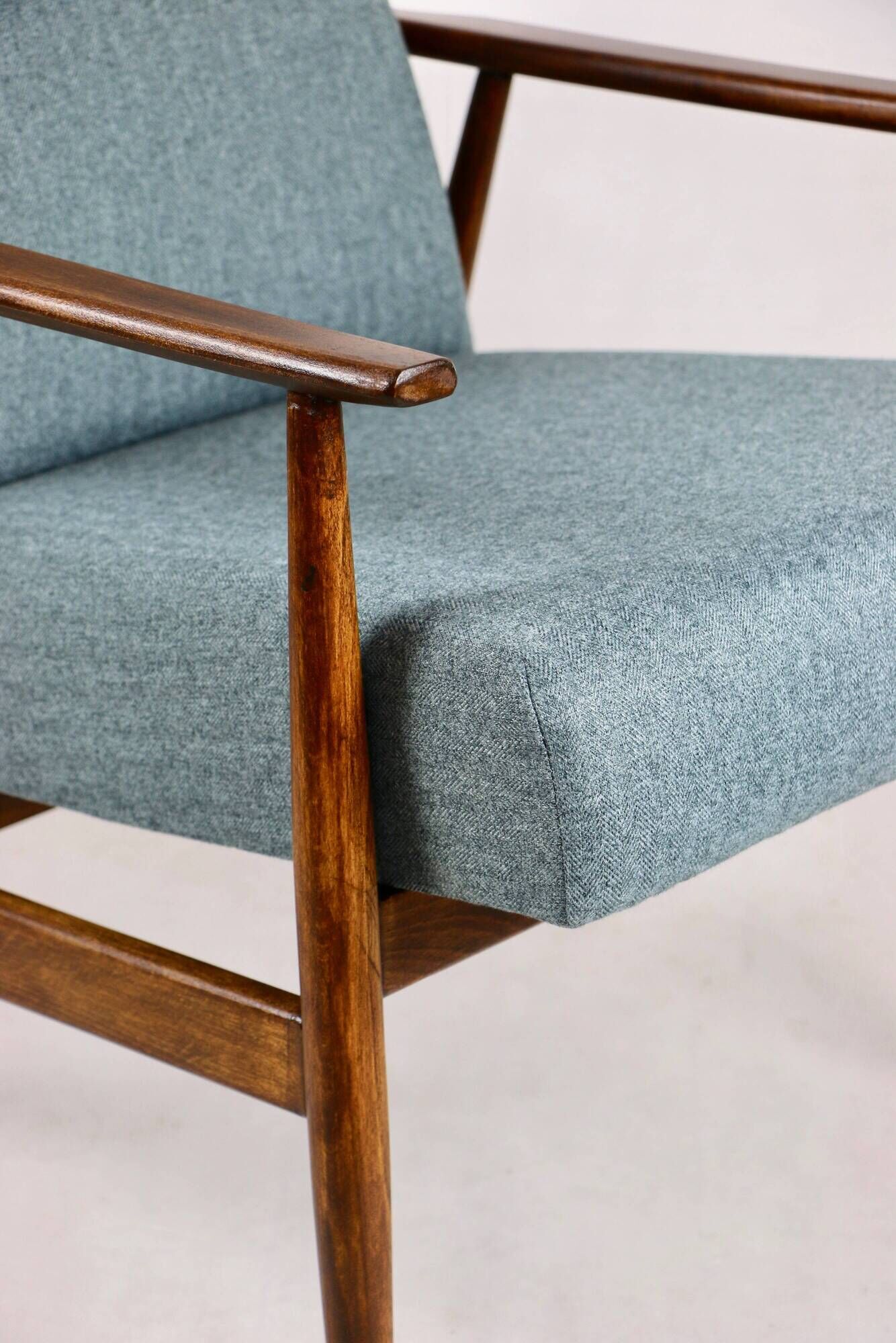 Armchair 'Lis', 1970s turquoise tweed design by Henryk Lis - brown beech wood